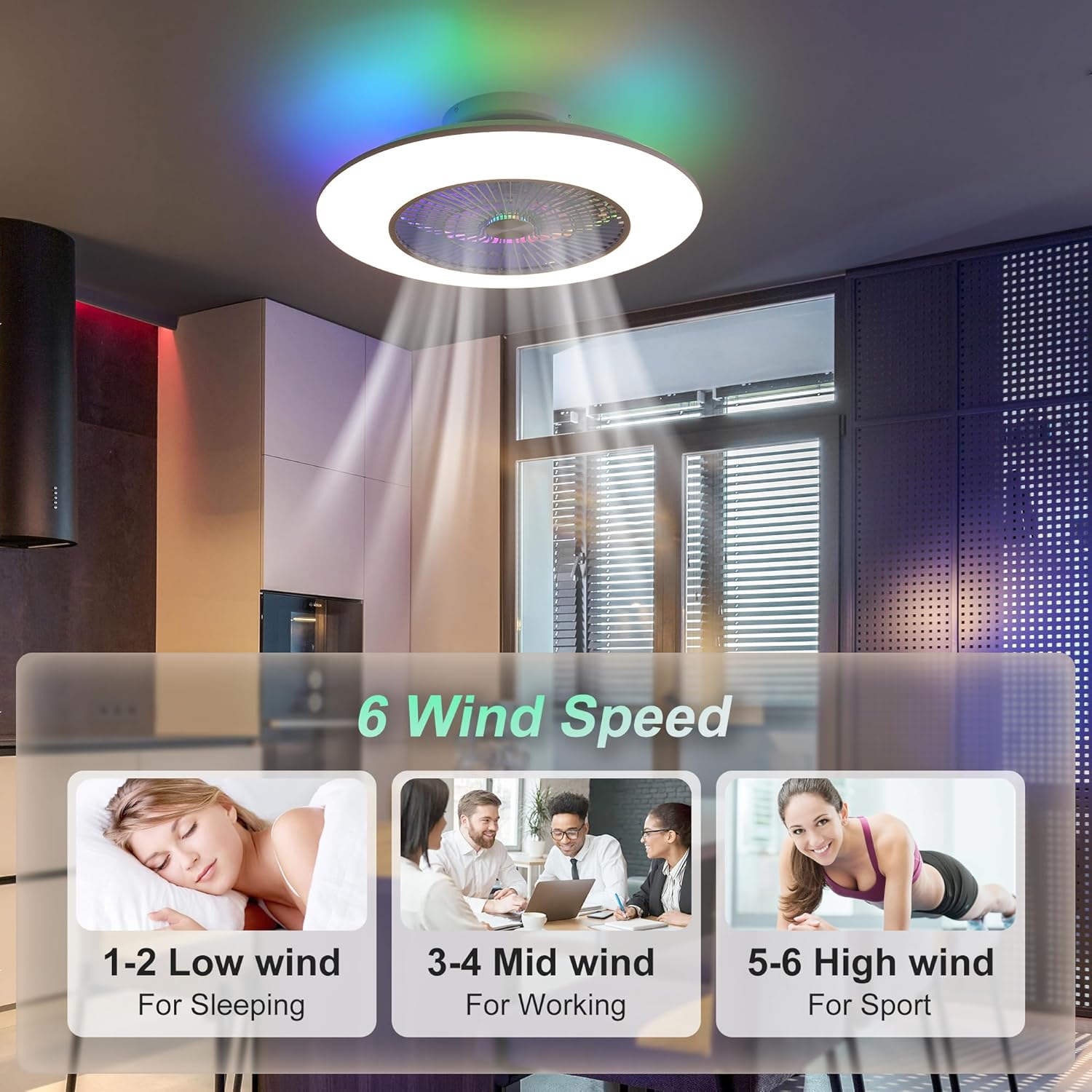23" Low Profile Bladeless Ceiling Fan with Light and Remote K71216