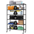 Metal Shelf 6 Tier Wire Shelving Unit with Wheels,Heavy Duty Storage Shelves, NSF Garage Kitchen Organizer, Wire Rack Height Adjustable Commercial Grade Rolling Steel Rack,48"x18"x82", Black