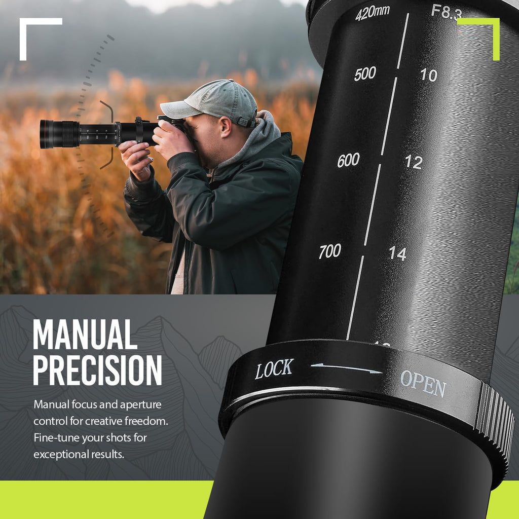 High-Power 420-1600mm f/8.3 Manual Telephoto Zoom Lens for Canon EOS Cameras D861445