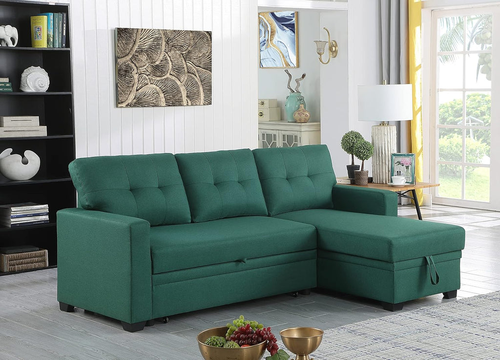 Upholstered Pull Out Sectional Sofa with Chaise Green E86070