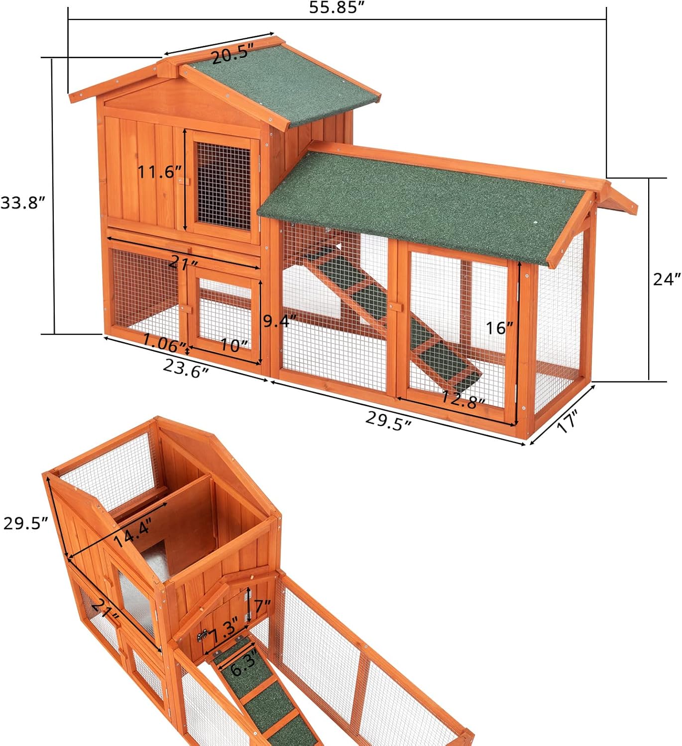 61" Wooden Chicken Coop with Waterproof Roof and Run W9953
