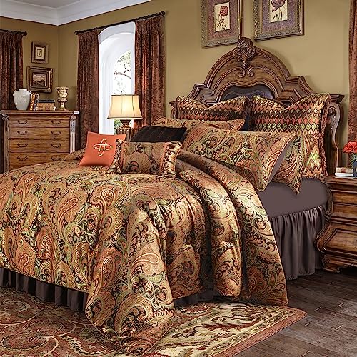 Loom and Mill 9-Piece Jacquard Comforter Sets King, Classic Paisley Design Bed in a Bag, Luxury Vintage Damask Bedding Set with Euro Shams, Bedskirt, Filled Decorative Pillow for Home(King)