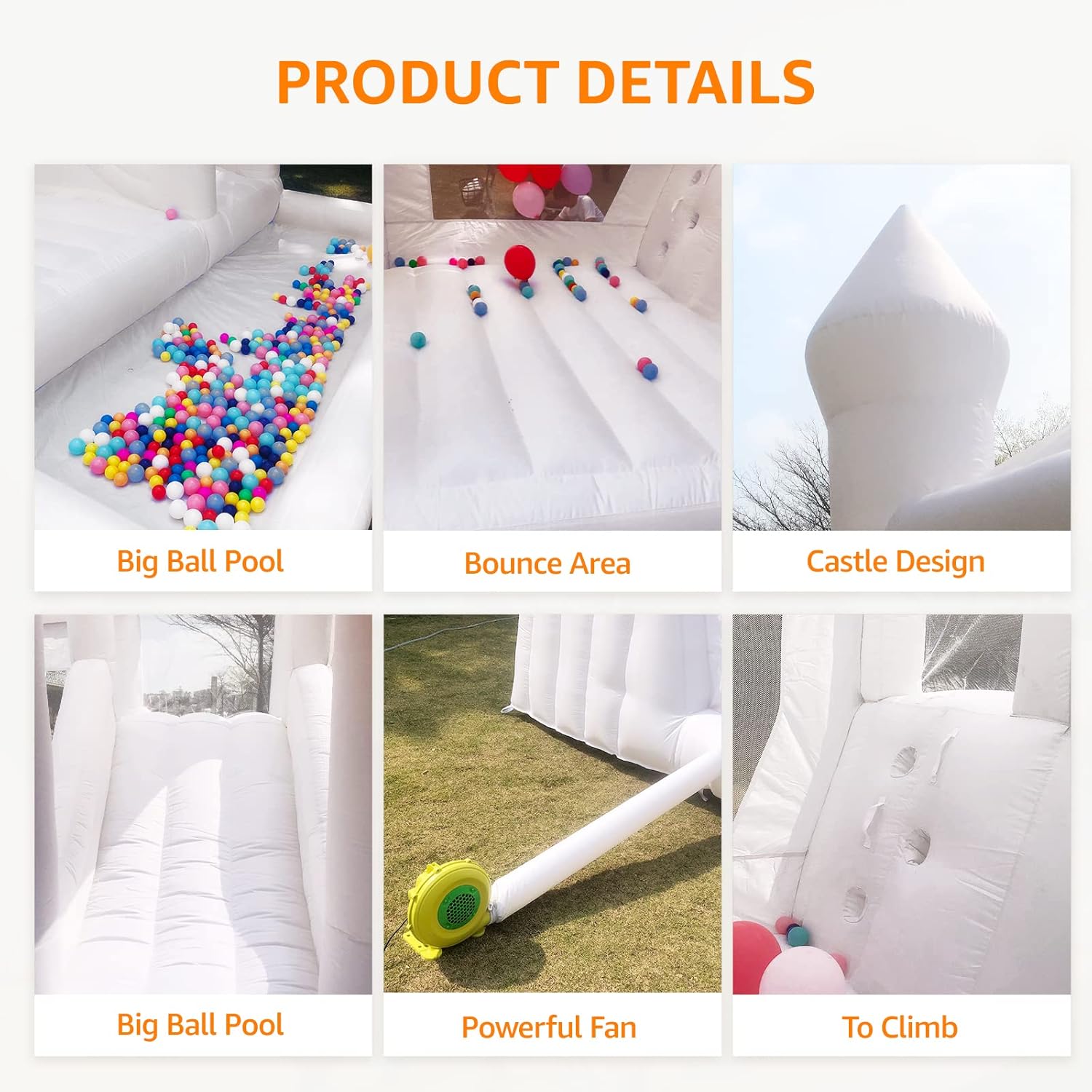 White Bounce House with Slide and Ball Pit for Kids K699024