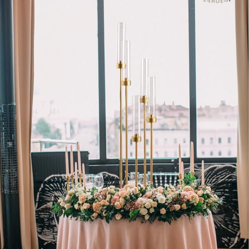 Matte Black 5 Arm Candelabra with Acrylic Shades for Table Centerpiece W6999