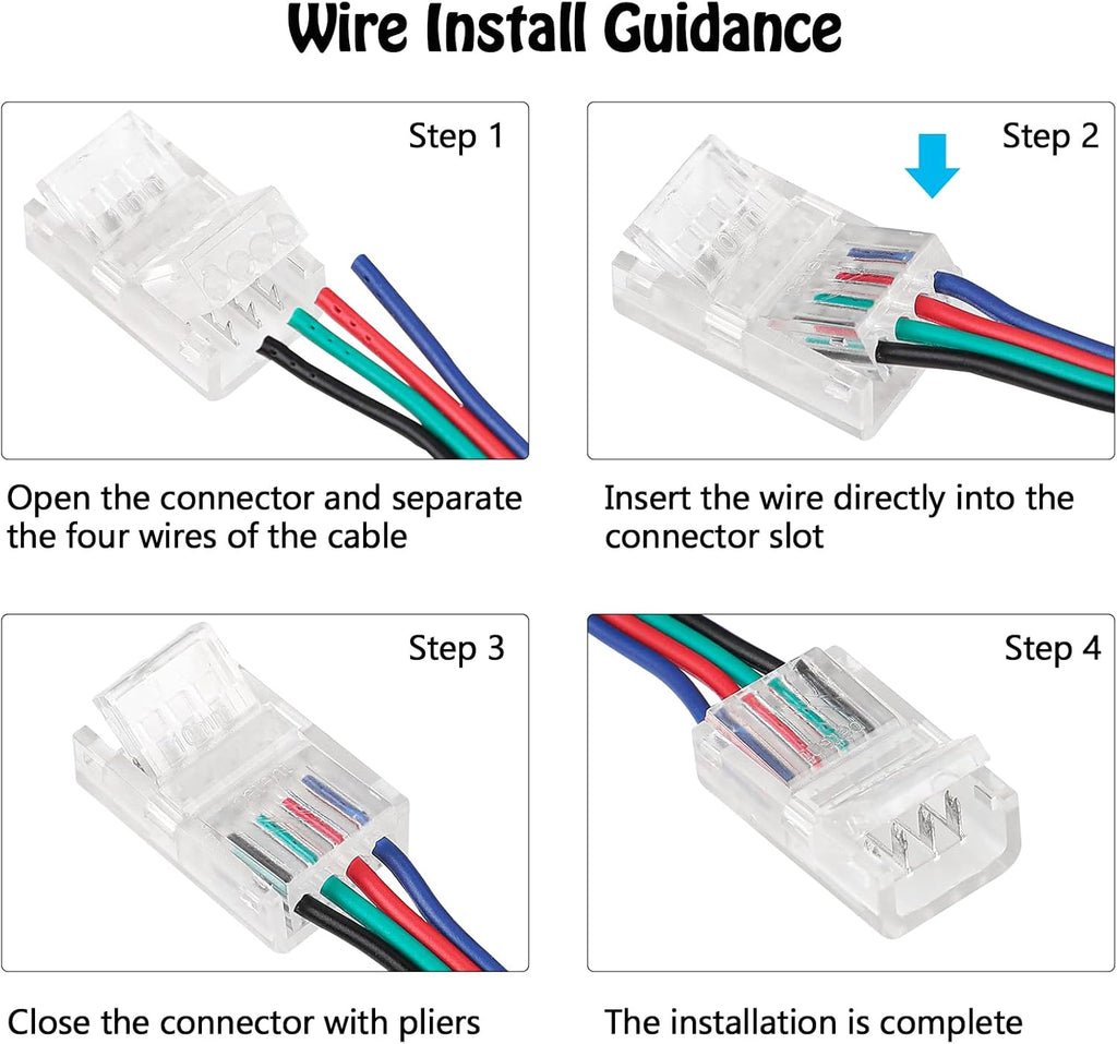 SUPERNIGHT 4 Pin LED Connector for 10mm RGB 5050 LED Strip Lights with Extension Cable P335594