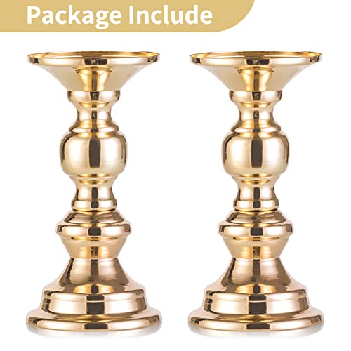 Nuptio Pillar Candle Holders, Metal Candle Holder for Wedding Centerpieces (2 Pcs, Gold) H414