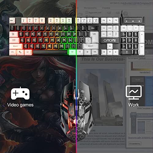 CHONCHOW LED Keyboard and Mouse Combo, 104 Keys Rainbow Backlit, White, for PC Laptop Xbox PS4 A8844