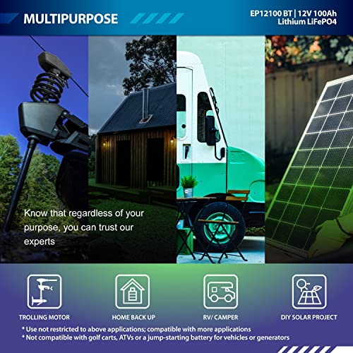 ExpertPower 12V 100Ah LiFePO4 Deep Cycle Battery with Bluetooth and Built-in BMS L759613