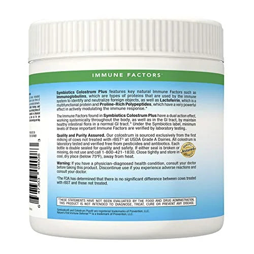 Symbiotics Colostrum Plus Powder Supplement for Immunity Support, 6.3 Ounces (180 g)