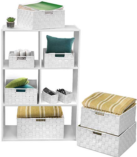 Sorbus Set of 9 Storage Baskets for Shelves, Mesh Hand-Woven Design (Beige) Y91075