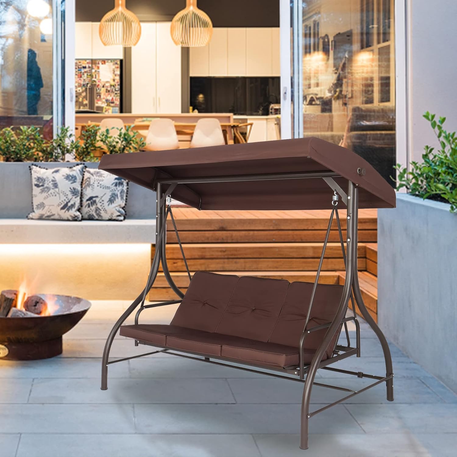 NA Steel Swing Outdoor Patio Seat with Cushion and Canopy O288434