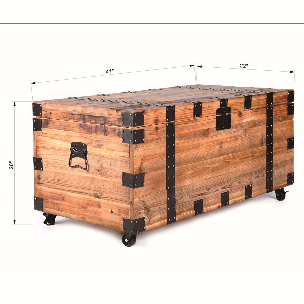BESTCOSTY Trunk Table with Wheels Storage Coffee Table I132001