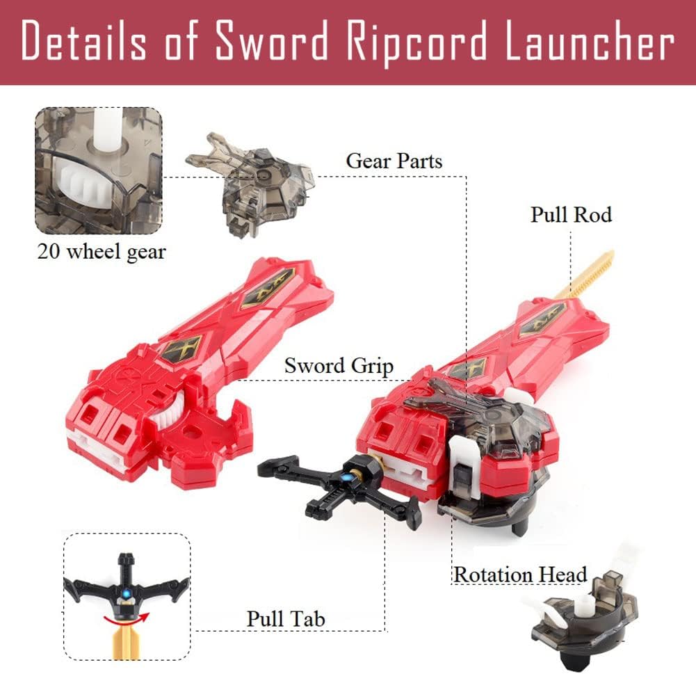 Bey Battling Launcher Set B-200 Xiphoid Xcalibur Xanthus Burst, Left and Right Spin Sword Ripcord, Red G615904