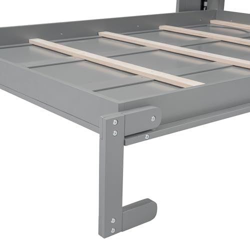 Queen Size Murphy Bed with Shelves, Foldable Wood Wall Bed, White V16042