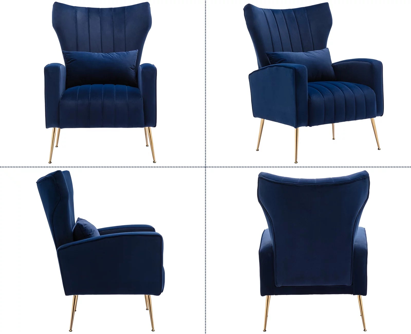 Guyou Velvet Accent Chair, Modern Wingback Armchair with Metal Legs, Navy E69187
