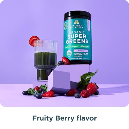 Ancient Nutrition SuperGreens Powder with Probiotics, Organic Mango Flavor, 12 Servings S2170