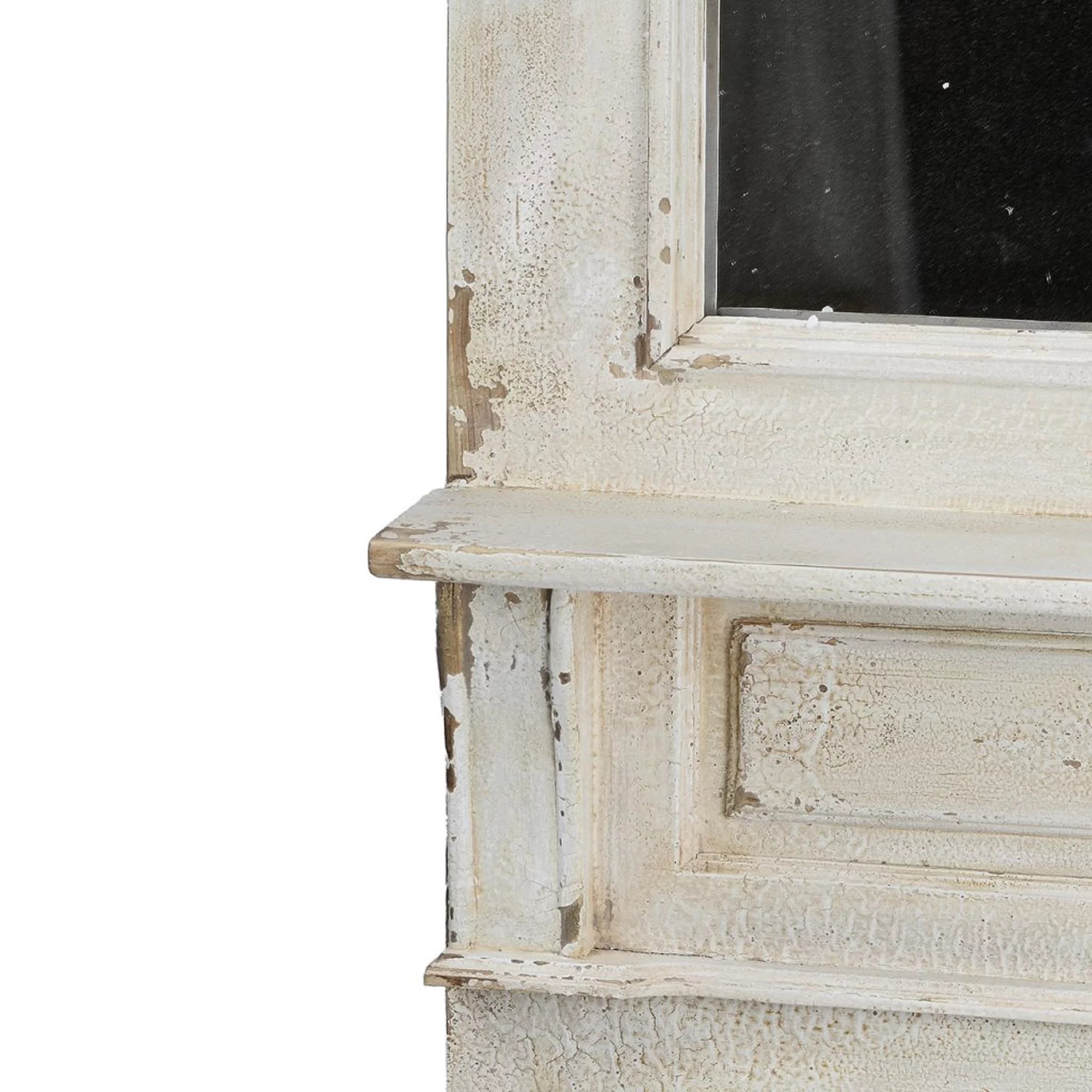 CC Home Furnishings 76" White Distressed Wooden Rectangular Wall Mirror Q6757