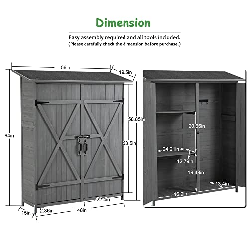 Outdoor Storage Cabinet Wood Shed with Waterproof Roof and Double Locks S140503