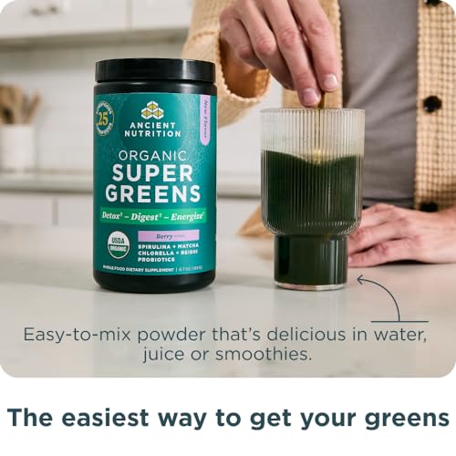 Ancient Nutrition SuperGreens Powder with Probiotics, Organic Mango Flavor, 12 Servings S2170