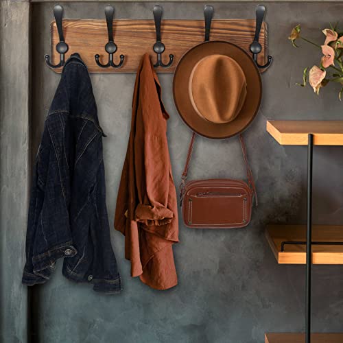 WEBI Coat Rack Wall Mounted, 16" Hole to Hole, 5 Triple Hooks, Black, 2 Packs V713322