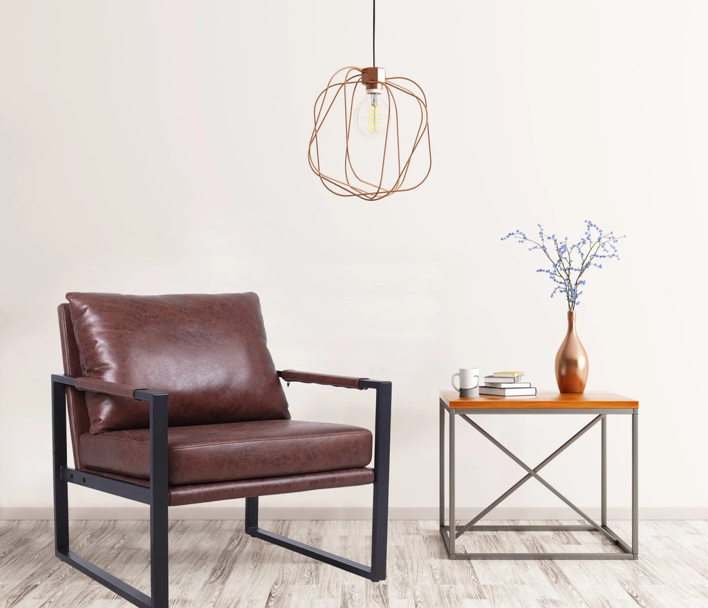 Mid Century Modern Accent Chair Faux Leather with Metal Frame Brown V429301