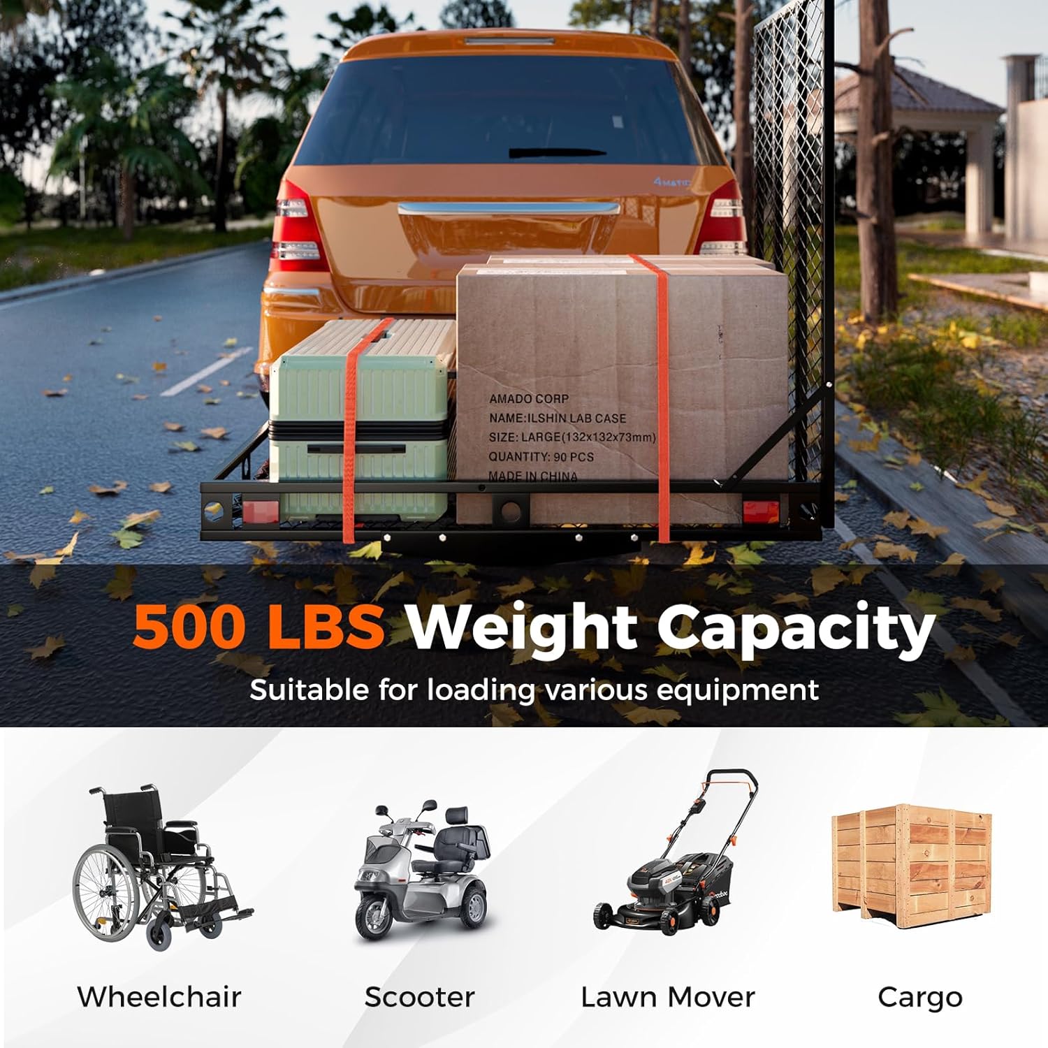 Mobility Scooter Carrier 500 LBS Capacity Hitch Mount with Foldable Ramp W8335