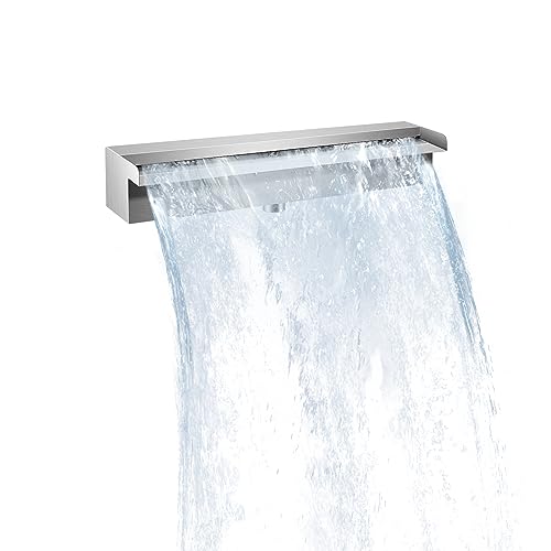 Pool Waterfall Fountains, Stainless Steel Rectangular Pool Waterfall Spillway with Pipe Connector for Outdoor Decorative (17.7 Inch)