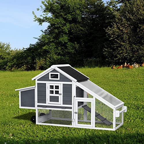 Chicken Coop with Run & Wheels,Outdoor Two-Tier Large Chicken Duck House Rabbit Hutch Poultry Cage with Nesting Box and Side Door,Large Coop Suitable for 6-8 Chickens