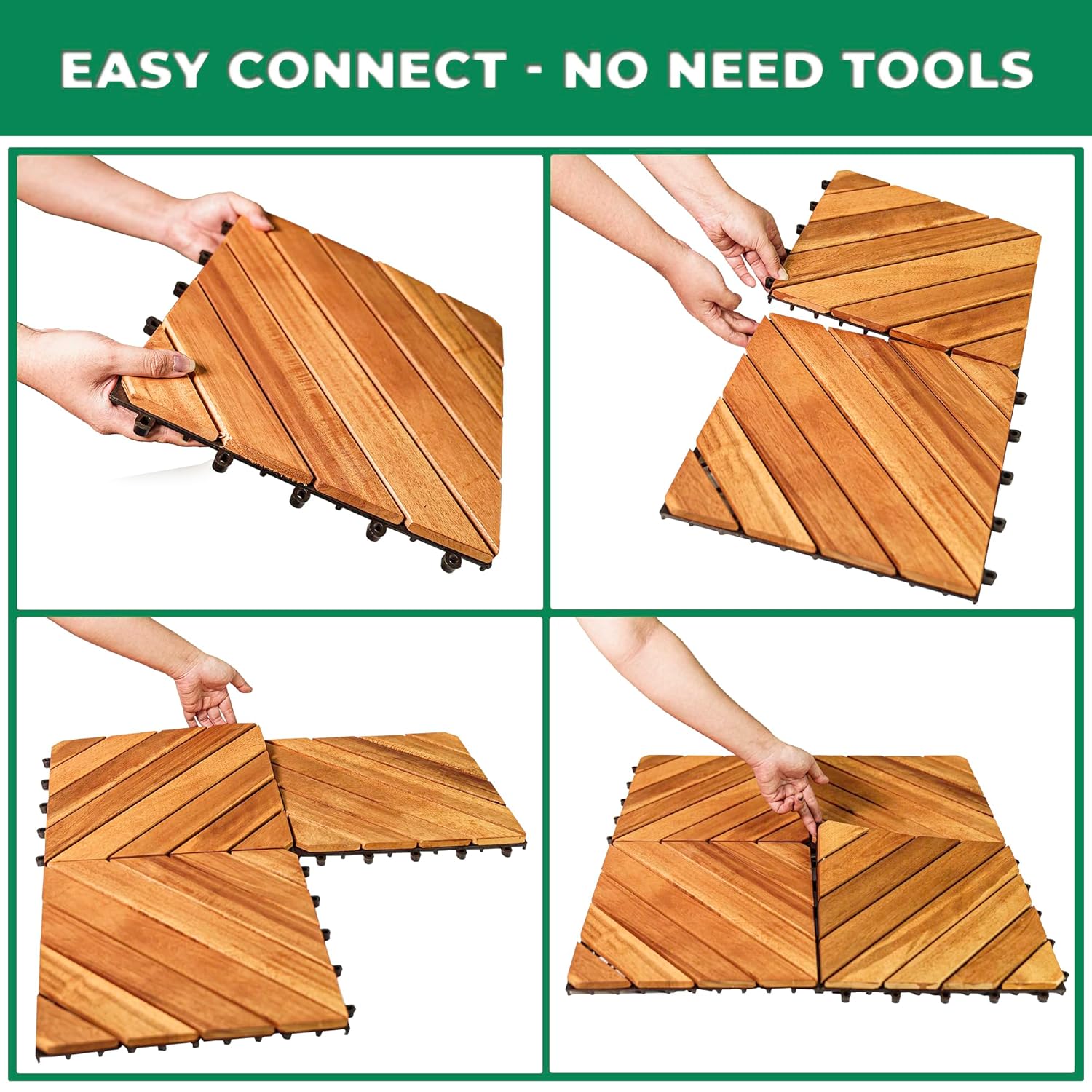 Interlocking Deck Tile 12"x12" Pack of 10 Acacia Hardwood Golden Teak R165