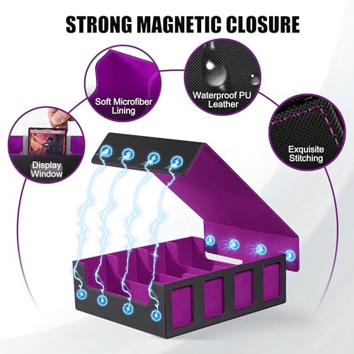 Trading Card Storage Box with Commander Display, 5-Row Deck Case, Black Purple B7043