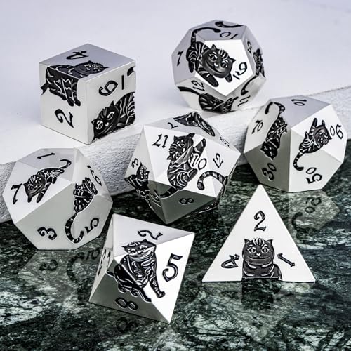 Metal DND Cat Dice 7PCS Polyhedral RPG Dice Set with Gift Case B373640