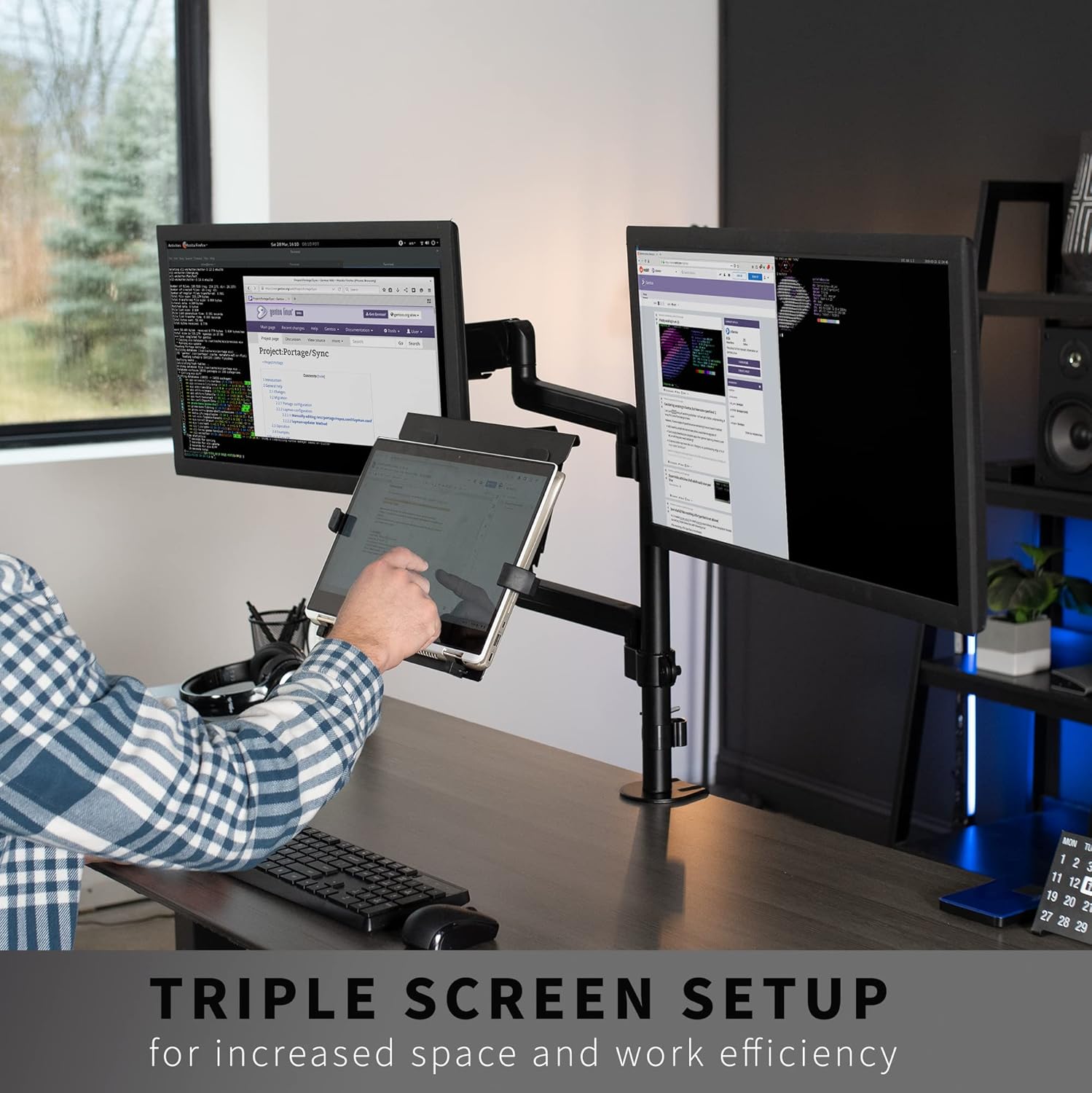 VIVO Dual Monitor Pneumatic Arm Mount for 17-32 inch Screens and Laptops, Black W83537