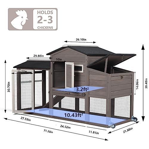 71" Wooden Chicken Coop with Nesting Box and Wheels P66748