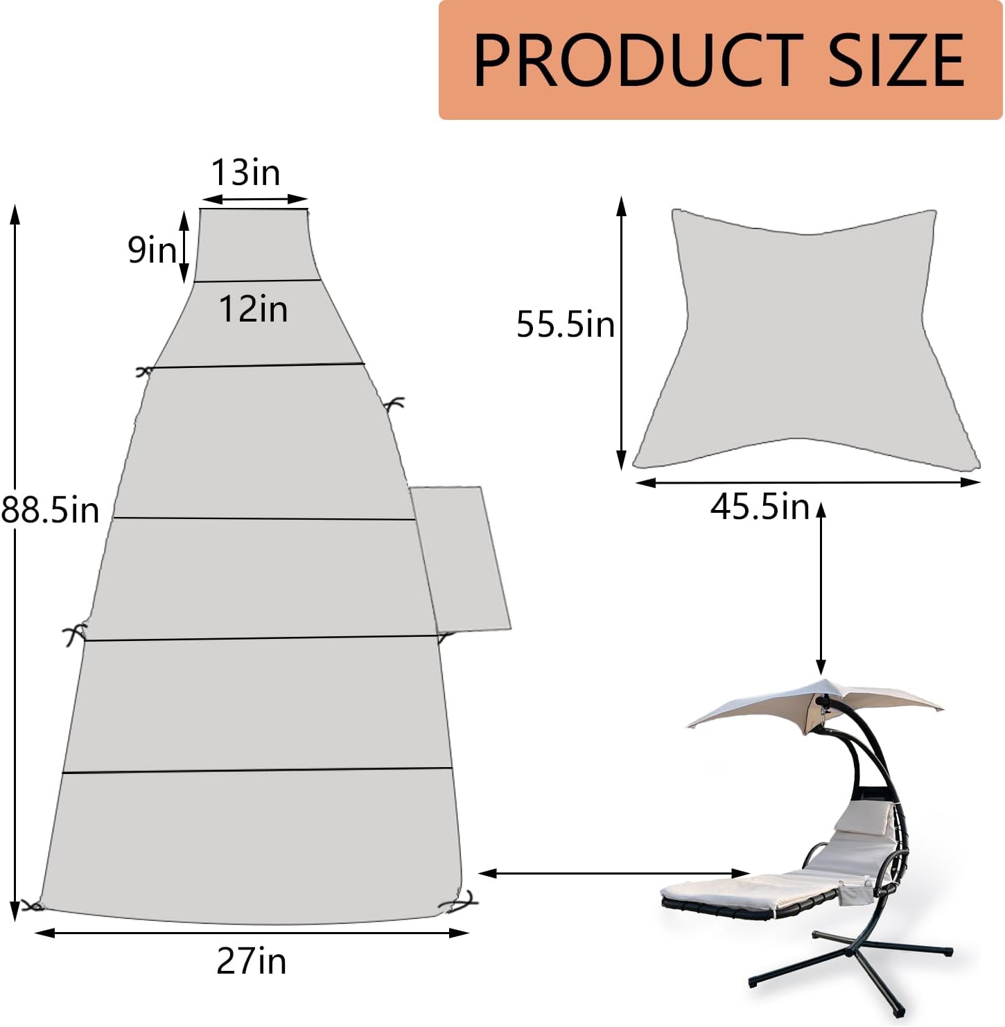 Outdoor Hanging Lounge Chair Replacement Cushion Cover, Waterproof Patio Swing Chair Pad, Khaki L36120