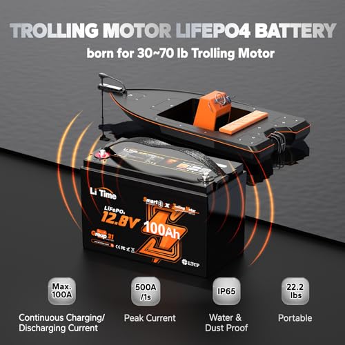 LiTime 12V 100Ah Group 31 Bluetooth LiFePO4 Trolling Motor Battery H124507