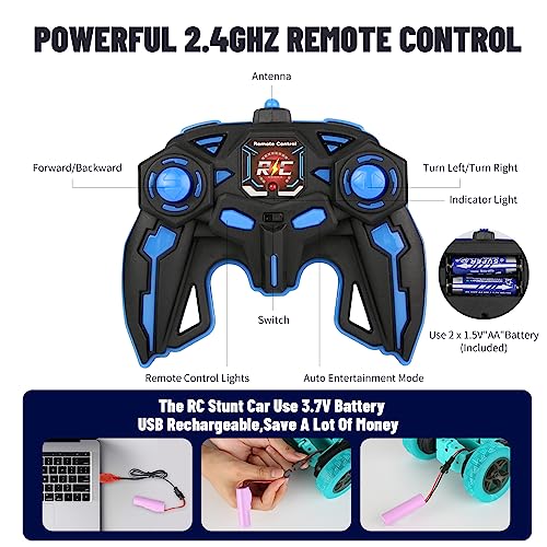 Remote Control Stunt Car 360° Rotating with Lights 2.4Ghz for Kids Aged 6-12 Yellow D486453