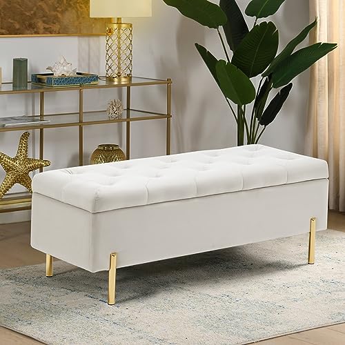 Velvet Storage Bench Ottoman with Soft Close Lid, Grey C5390