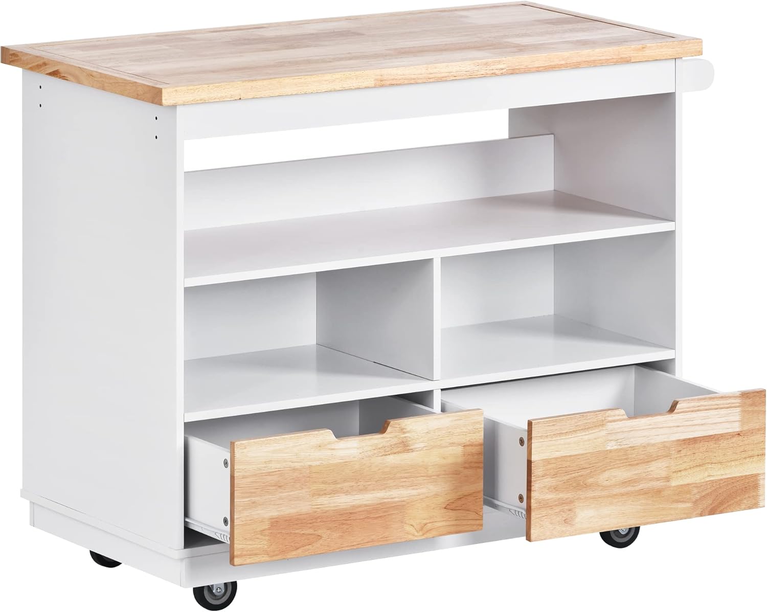 Rolling Kitchen Island Cart with Storage, Rubberwood Top, White U170114