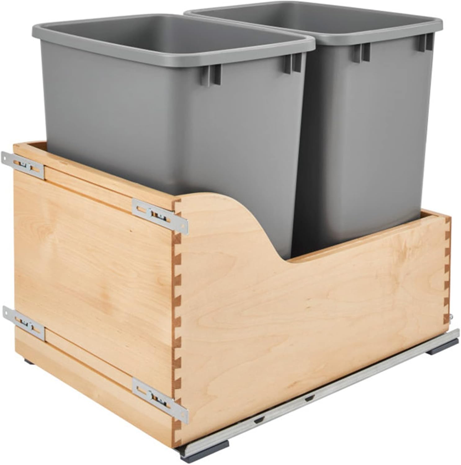 Rev-A-Shelf Pull Out Trash Can for Kitchen Cabinets 35 Qt 8.75 Gal Bottom Mounted, Undermount Soft-Close Slides, Silver, 4WCSC-1835DMND-2