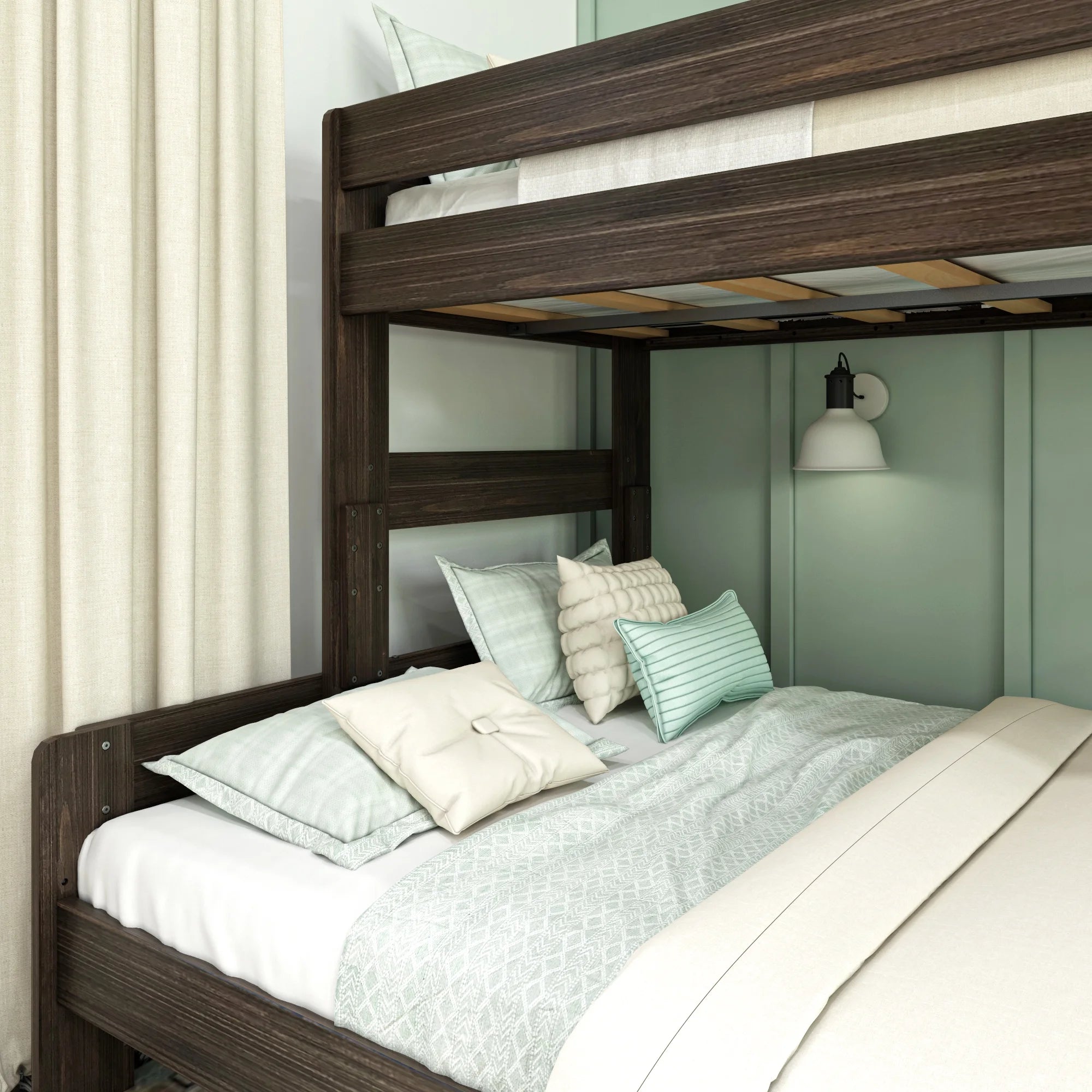 Max & Lily Bunk Bed Twin XL Over Queen Farmhouse Platform Bed Frame, Barnwood Brown A557