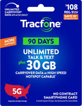 Tracfone $108 Unlimited Talk & Text Plus 30 GB of Data 90-Day Prepaid Plan(Physical Delivery)