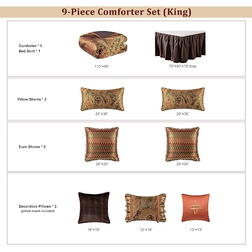 Loom and Mill 9-Piece Jacquard Comforter Set King, Paisley Design Bed in a Bag J5877