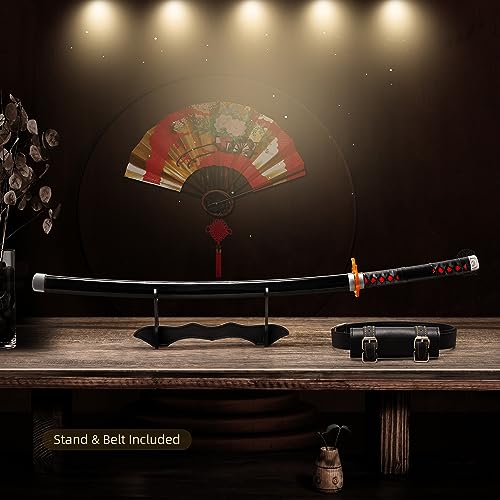 Demon Slayer Sword 41" Full-Set with Belt & Stand, Tanjiro Wooden Katana Cosplay Prop M416325