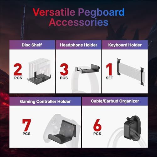 PEGZONE Controller and Headphone Holder Wall Mount, Modular Gaming Pegboard with Accessories, Black & Red R81990