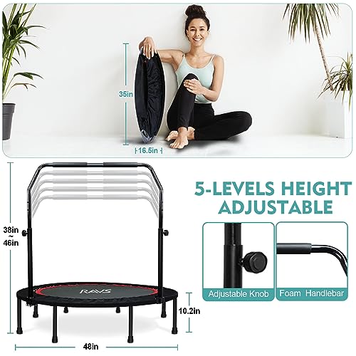 RAVS Mini Trampoline for Kids Adults 40"/48" Foldable Rebounder with Adjustable Handle T173