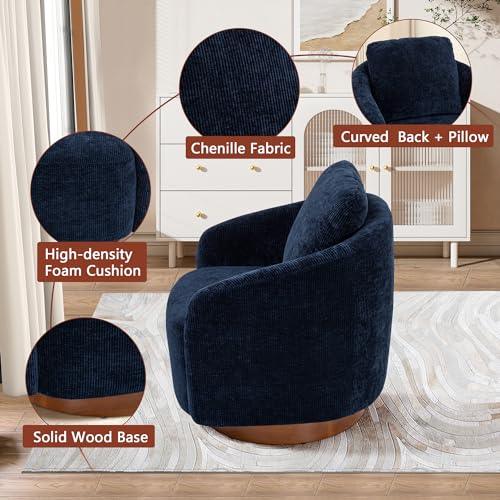 Ivory Chenille Swivel Barrel Chair with Wood Base G693952