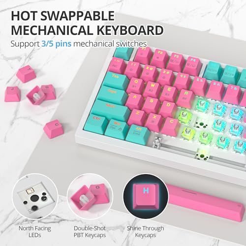 75% Wireless Creamy Mechanical Keyboard, Hot Swappable RGB Gasket Gaming Keyboard D50183