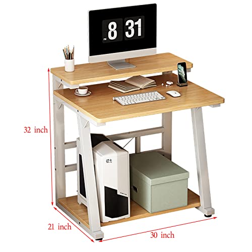 30 Inch Computer Desk with Monitor Stand and Storage Shelves, Oak N464
