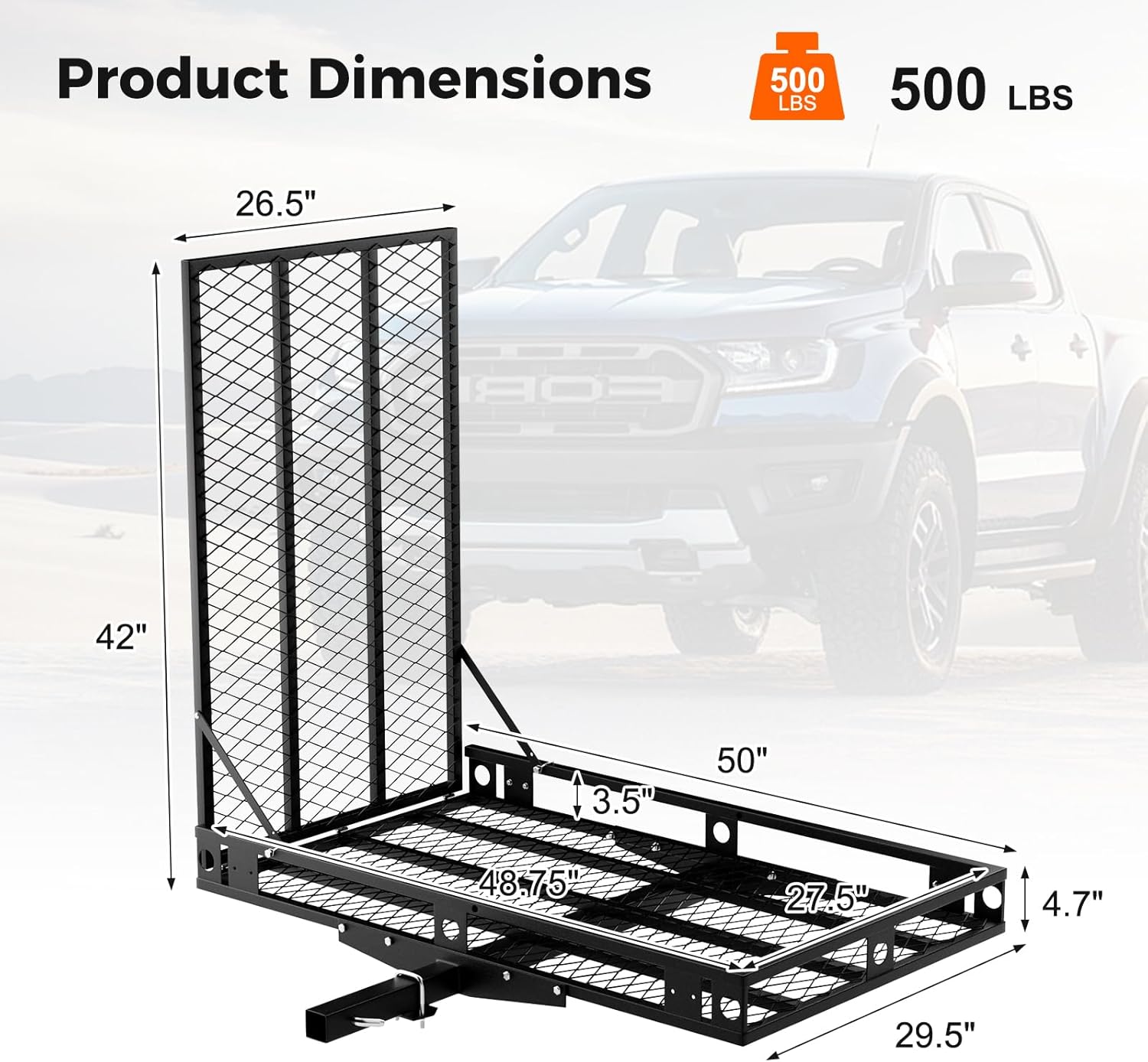 Mobility Scooter Carrier 500 LBS Capacity Hitch Mount with Foldable Ramp W8335