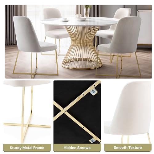 Well Woven Rachelle Velvet Accent Chairs Set of 2 Ivory with Gold Metal Legs J854358